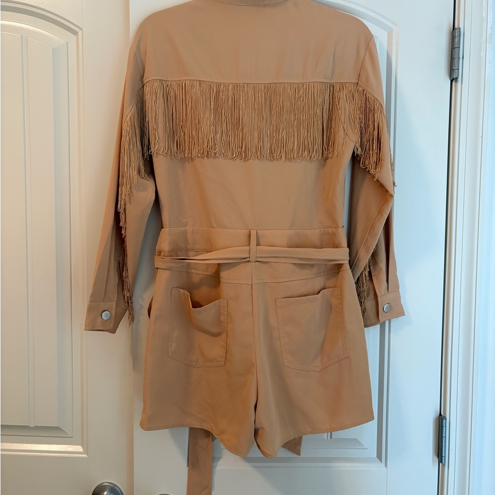 Light Tan Button Front Utility Romper - Picture 2 of 6